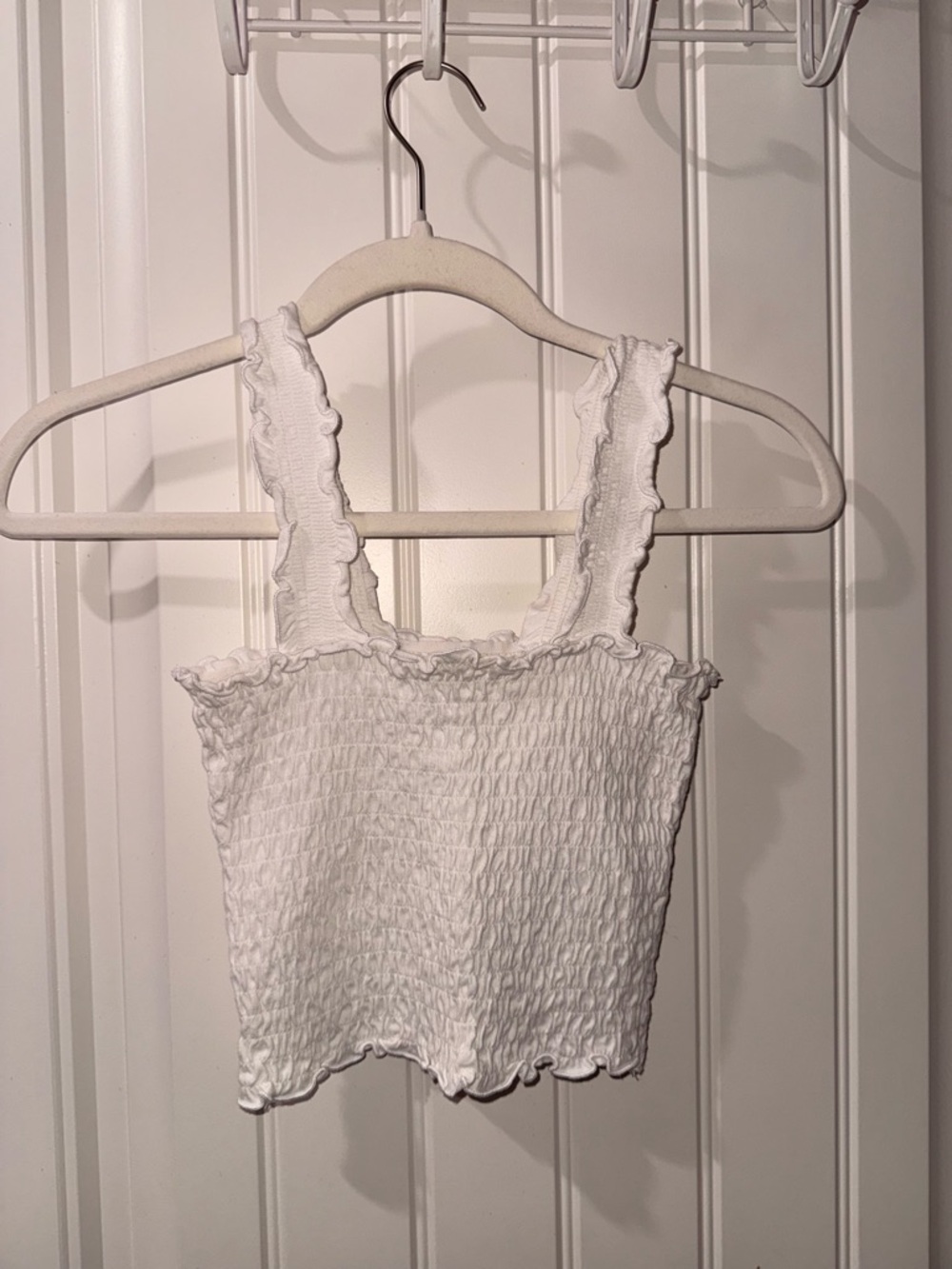Hollister White Smocked Ruffle Crop Tank
